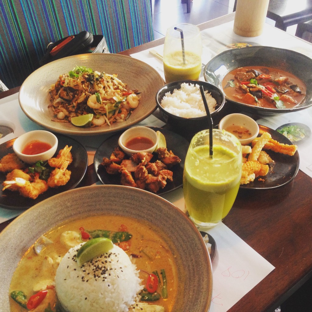 From top to bottom - Chicken & Prawn Pad Thai, Beef Massman Curry, Ebi Katsu, Tori Kara Age, Chilli Squid, Chicken Raisukaree